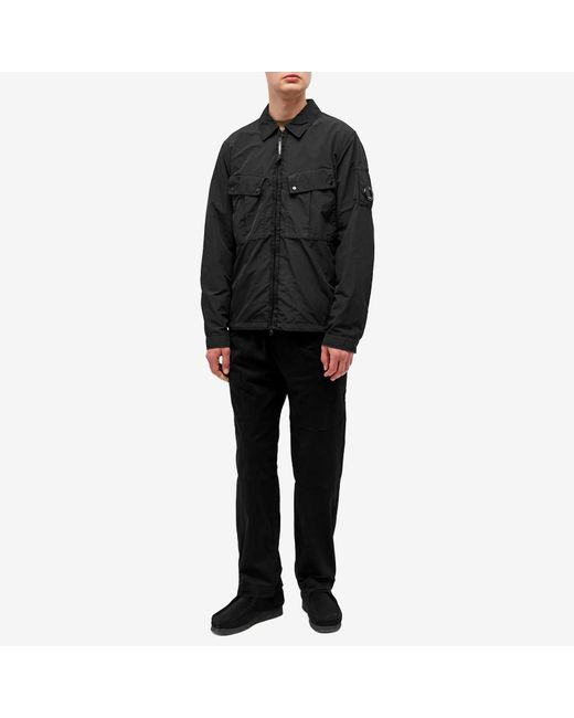 C P Company Black Flatt Nylon Zip Overshirt for men