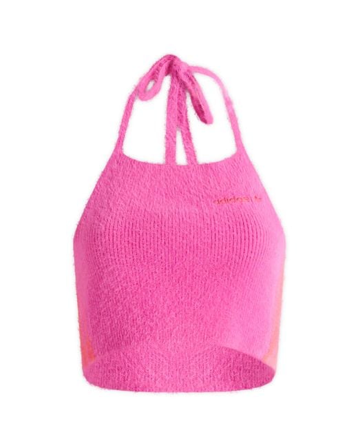 Adidas Pink Fluffy Knitted Halter Top