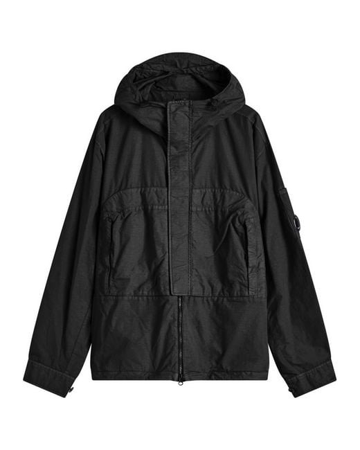 C P Company Black Flatt Nylon Hooded Overshirt for men
