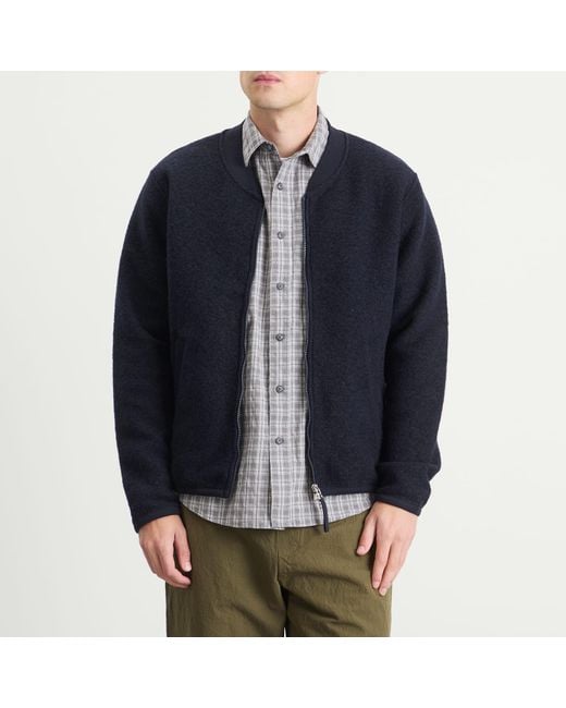 Universal Works Blue Wool Fleece Zip Bomber for men