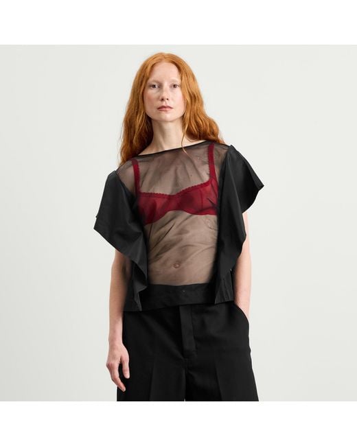 Simone Rocha Black Boxy Sheer Panel Top