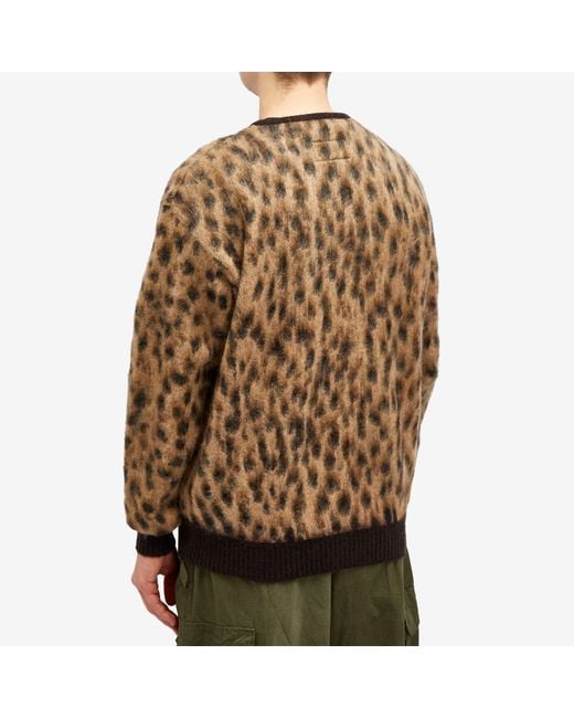 Wacko Maria Brown Leopard Mohair Cardigan for men