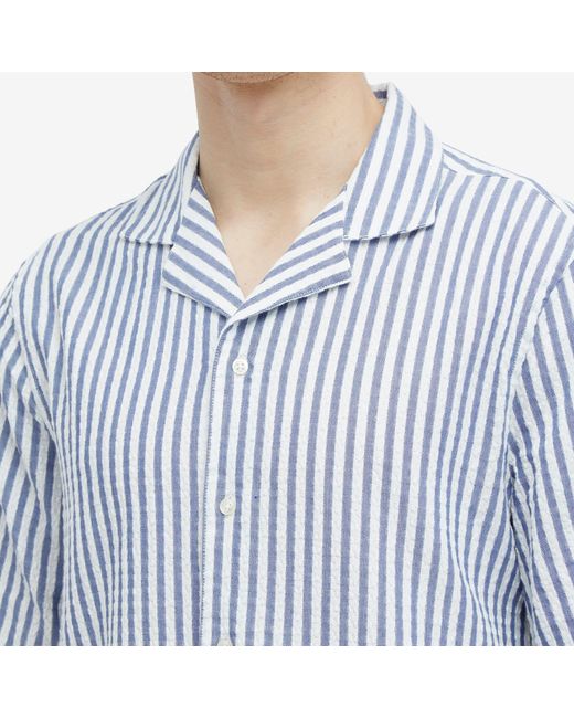 Officine Generale Blue Officine Générale Eren Textured Stripe Vacation Shirt for men
