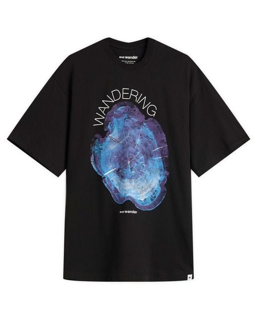 And Wander Black Wandering Printed T-Shirt for men