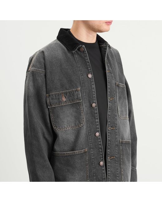 Beams Plus Black Denim Loose Coverall Jacket for men