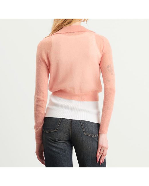 Auralee Pink Kid Mohair Sheer Knit Shirt Cardigan