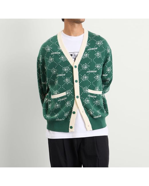 ICECREAM Green Monogram Knit Cardigan for men