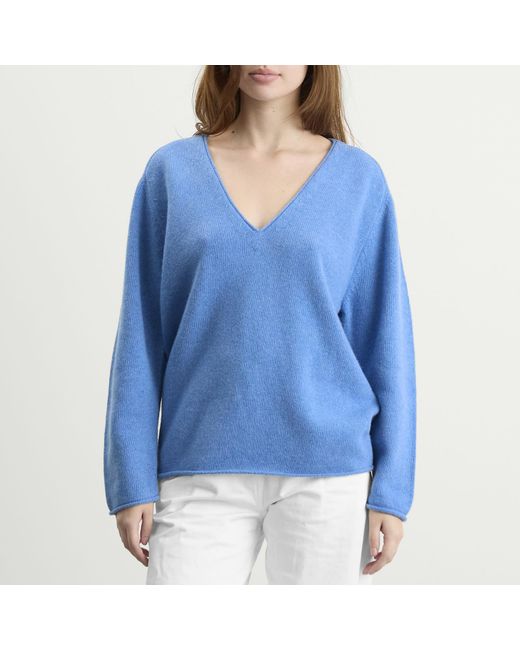 NOTHING WRITTEN Blue Cerin Deep V-Neck Pullover