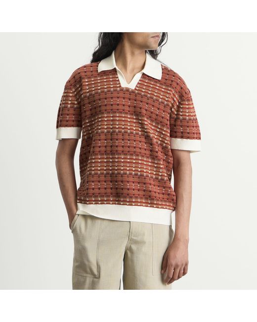 Drole de Monsieur Red Knitted Mesh Polo Shirt for men