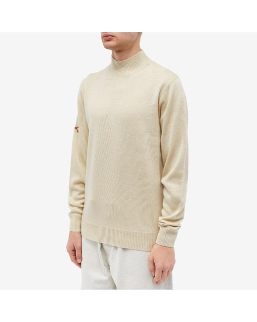 Fred Perry White Intarsia Laurel Wreath Mock Neck Knit for men