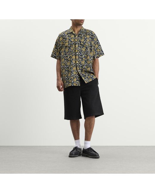 Beams Plus Gray Block Print Open Collar Shirt for men