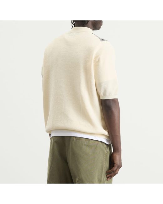 Beams Plus Natural Stripe Zip Knit Polo for men