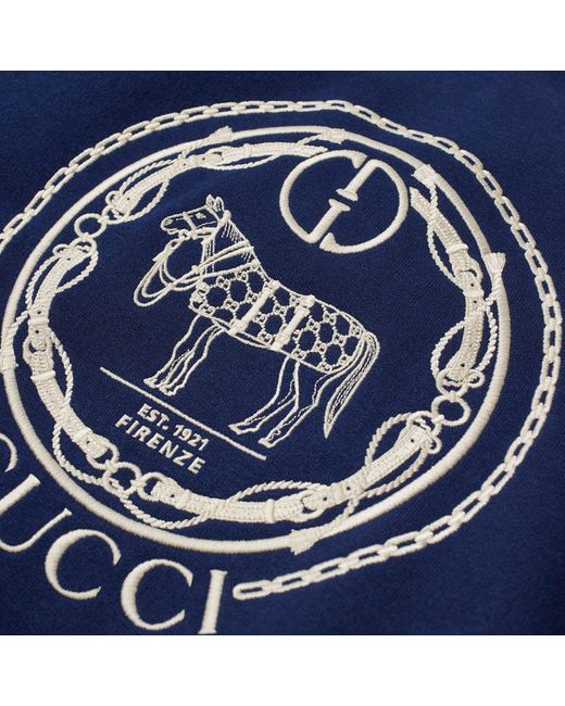Gucci Blue Horse Parade Logo Crew Neck Sweat for men