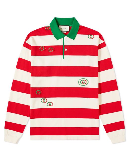 Gucci Embroidered Striped Knit Polo for men