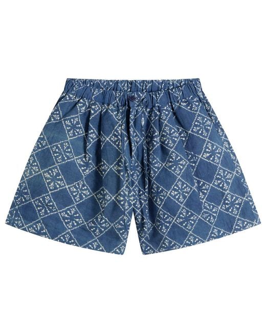 STORY mfg. Blue Hand Block Printed Bridge Shorts for men