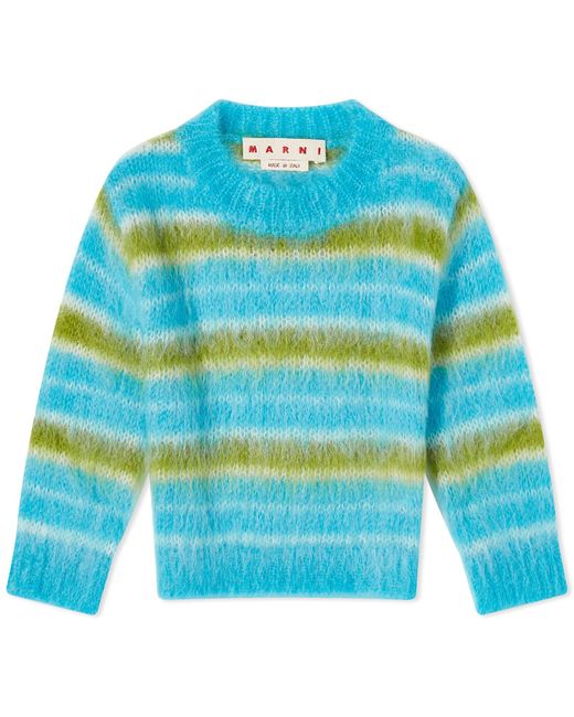 Marni Blue 3/4 Sleeve Brushed Stripes Cropped Sweater