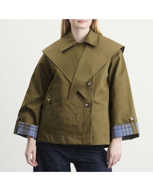 Damson Madder Green Reversible Jerry Crop Trench Coat