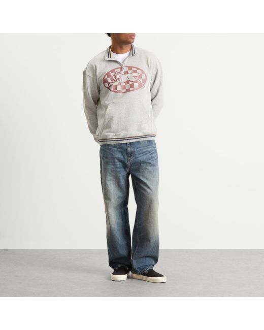 ICECREAM Gray Checker Running Dog Quarter Zip Sweatshirt for men