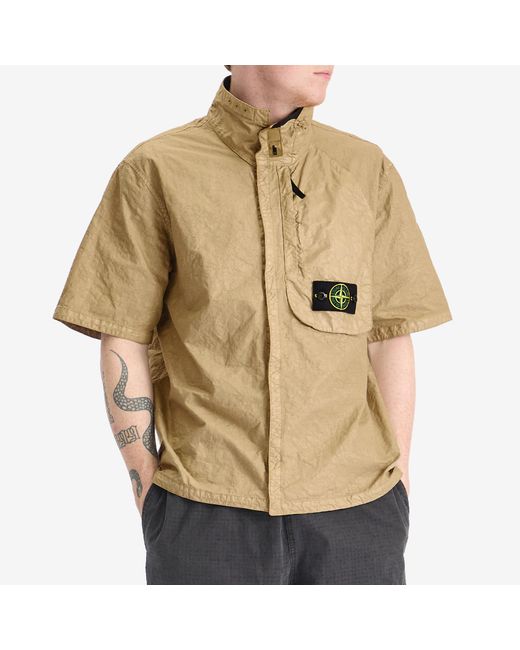 【極美】26ss Stone  Nylon Panama shirt Stone Island Organic Nylon Panama-Tc Short Sleeve Shirt in Natural