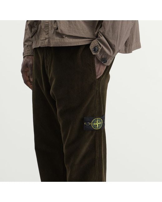 Stone Island Black Organic Cotton Corduroy Trousers for men