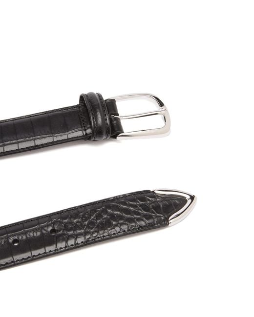 Andersons Black Narrow Stitch Trimmed Alligator Print Leather Belt for men