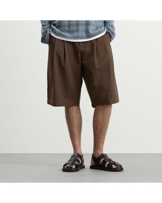 Porter James Brown Double Pleated Shorts for men
