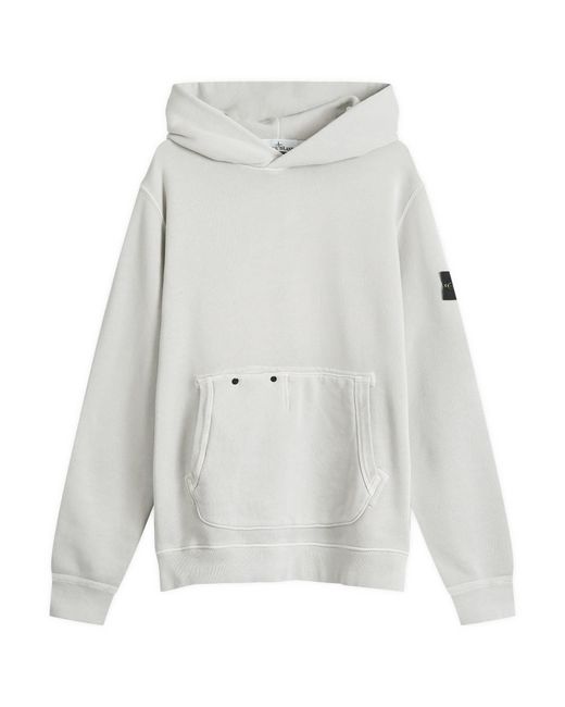 Stone Island Diagonal Fleece Old Effect Hoodie in White for