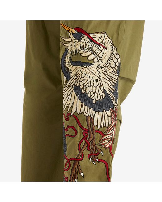 Maharishi Green Crow & Heron Loose Embroidered Snopants for men