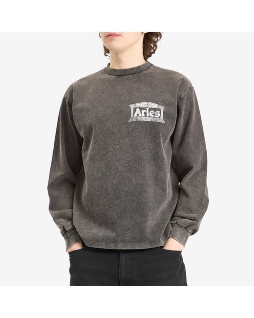 Aries Gray Aged Ancient Temple Long Sleeve T-Shirt for men