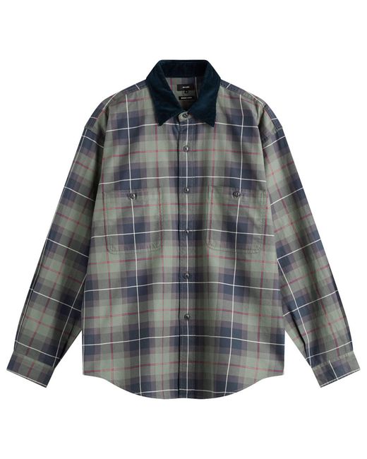 Beams Plus Gray Corduroy Collar Check Work Shirt for men
