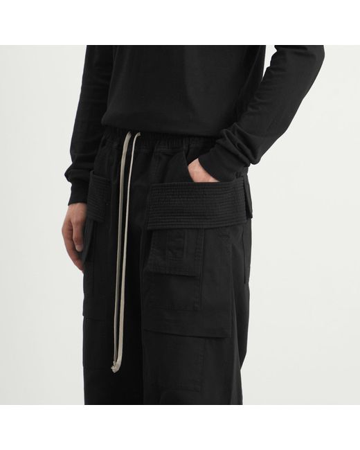 Rick Owens Black Creatch Drawstring Cargo Trousers for men