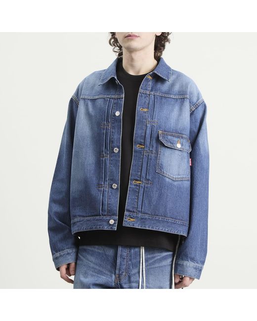 MASTERMIND WORLD Blue Patchwork Jacquard Denim Jacket for men