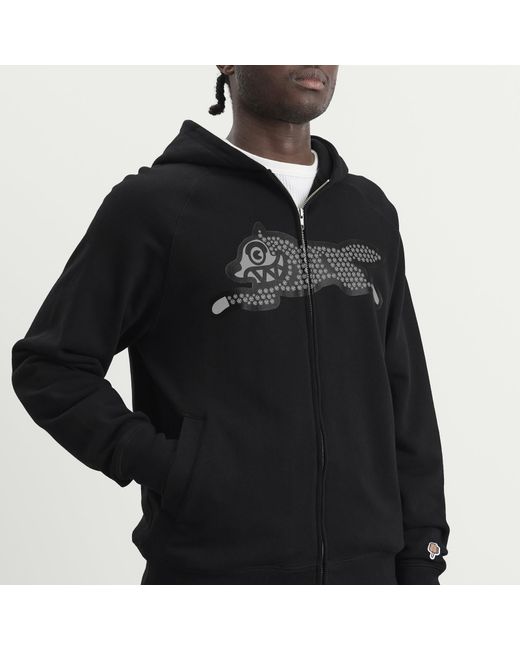 ICECREAM Black Glitter Running Dog Zip Through Hood for men