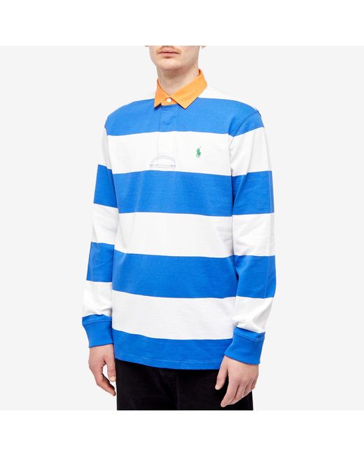 Polo Ralph Lauren Blue Block Stripe Rugby Shirt for men