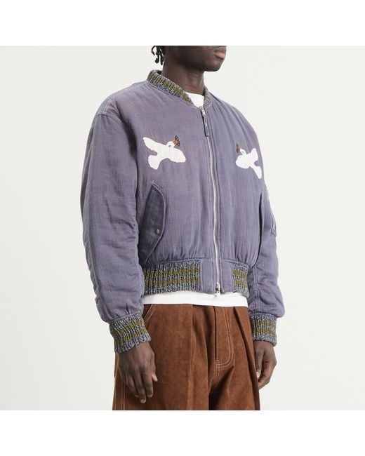 STORY mfg. Gray Hand Applique Seed Bomber Jacket for men