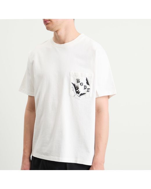 Bode White Beaded Leaf Pocket Tee for men