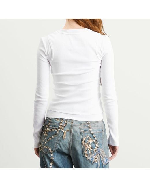 Acne White Elga Tinsel Long Sleeve Top