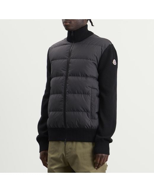 Moncler Black Hybrid Padded Front Wool Zip Jacket for men
