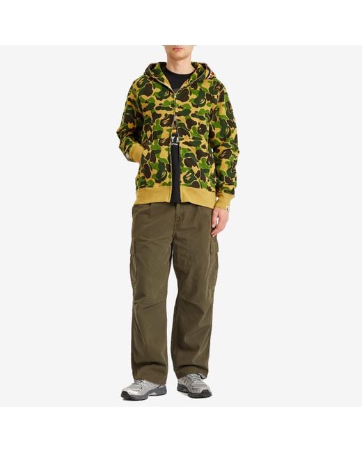 A Bathing Ape Green Abc Camo Crystal Stone Shark Full Zip Hoodie for men