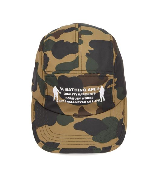 A Bathing Ape Green Crinkle Effect 1St Camo Jet Cap for men