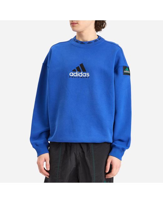 Adidas Blue Eqt Wash Crewneck Sweatshirt for men