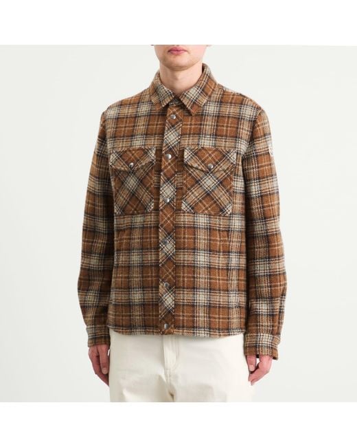 Moncler Brown Stud Button Check Overshirt for men