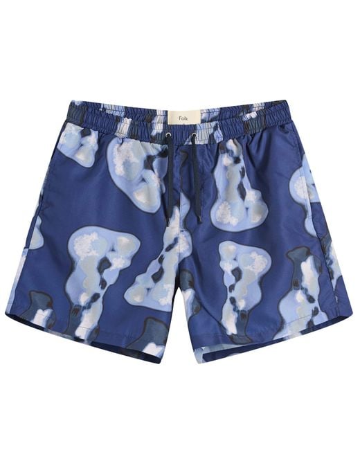 Folk Blue Shadow Print Swim Shorts for men