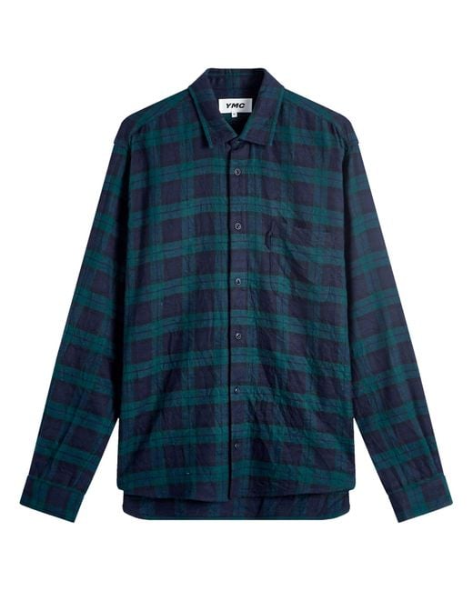YMC Blue Curtis Check Shirt for men