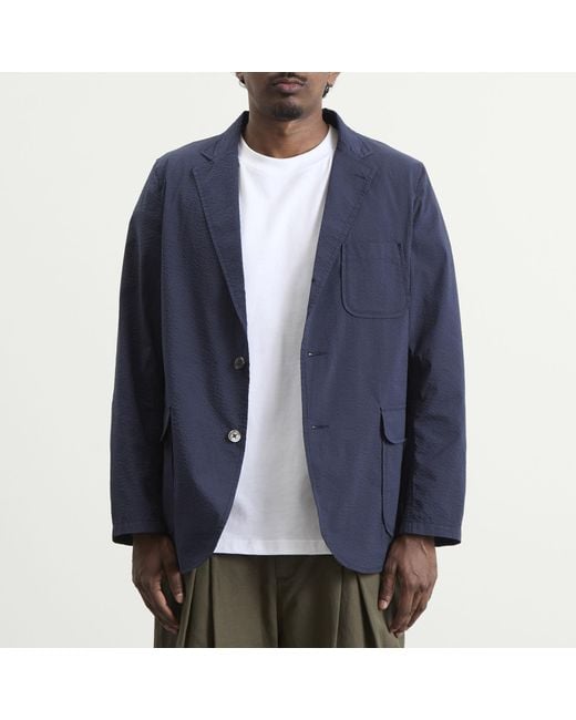 Beams Plus Blue 3 Button Coolmax Seersucker Blazer for men
