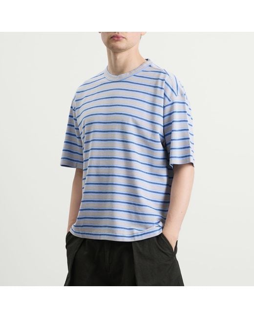 YMC Blue Triple Rapport Stripe T Shirt for men