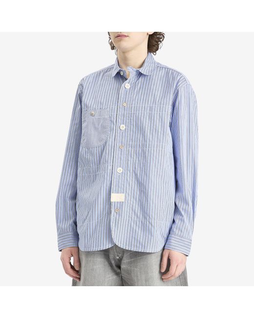 Junya Watanabe Blue Cotton Stripe Check Shirt for men