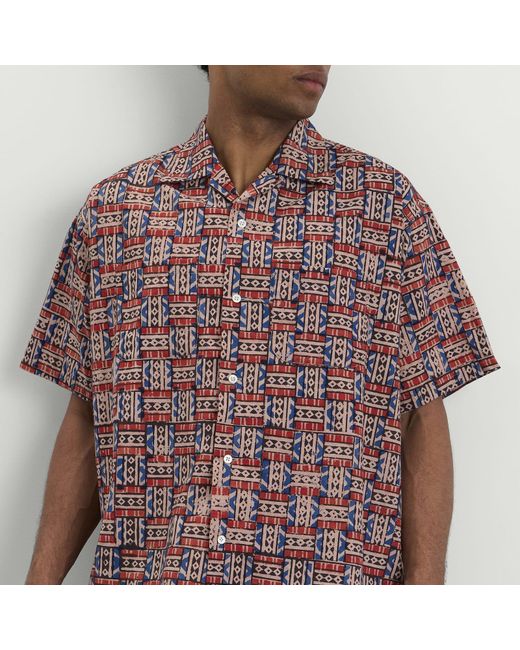 Beams Plus Purple Block Print Open Collar Shirt for men