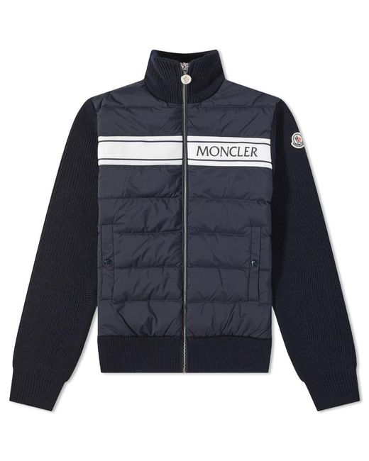 Moncler Synthetic Logo Stripe Down Zip Jacket in Navy (Blue) for Men