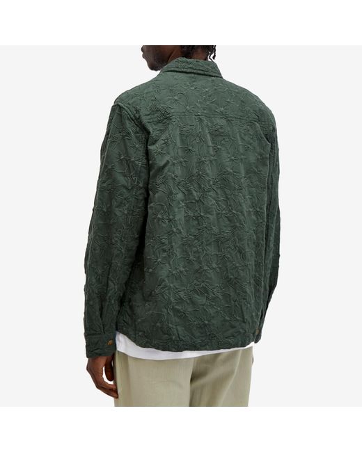 Corridor NYC Green Floral Embroidered Zip Shirt Jacket for men